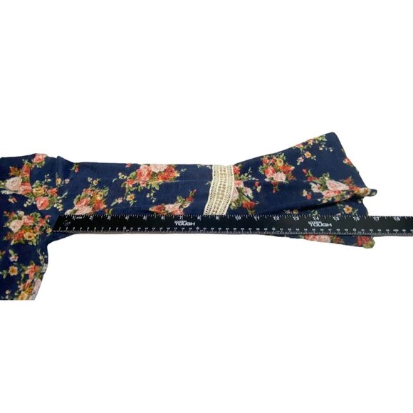 MAUVE Women Floral Open Front Sweater Sz S Blue Long Sleeve Cardigan 10A-8 - Picture 8 of 10